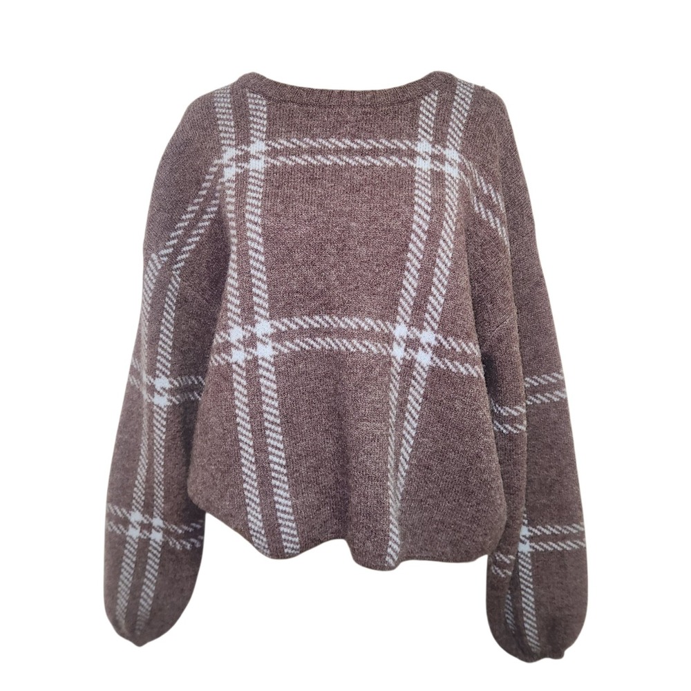Z Supply Women's Plaid Sweater With Balloon Sleeves Cropped Size S Fall Knit